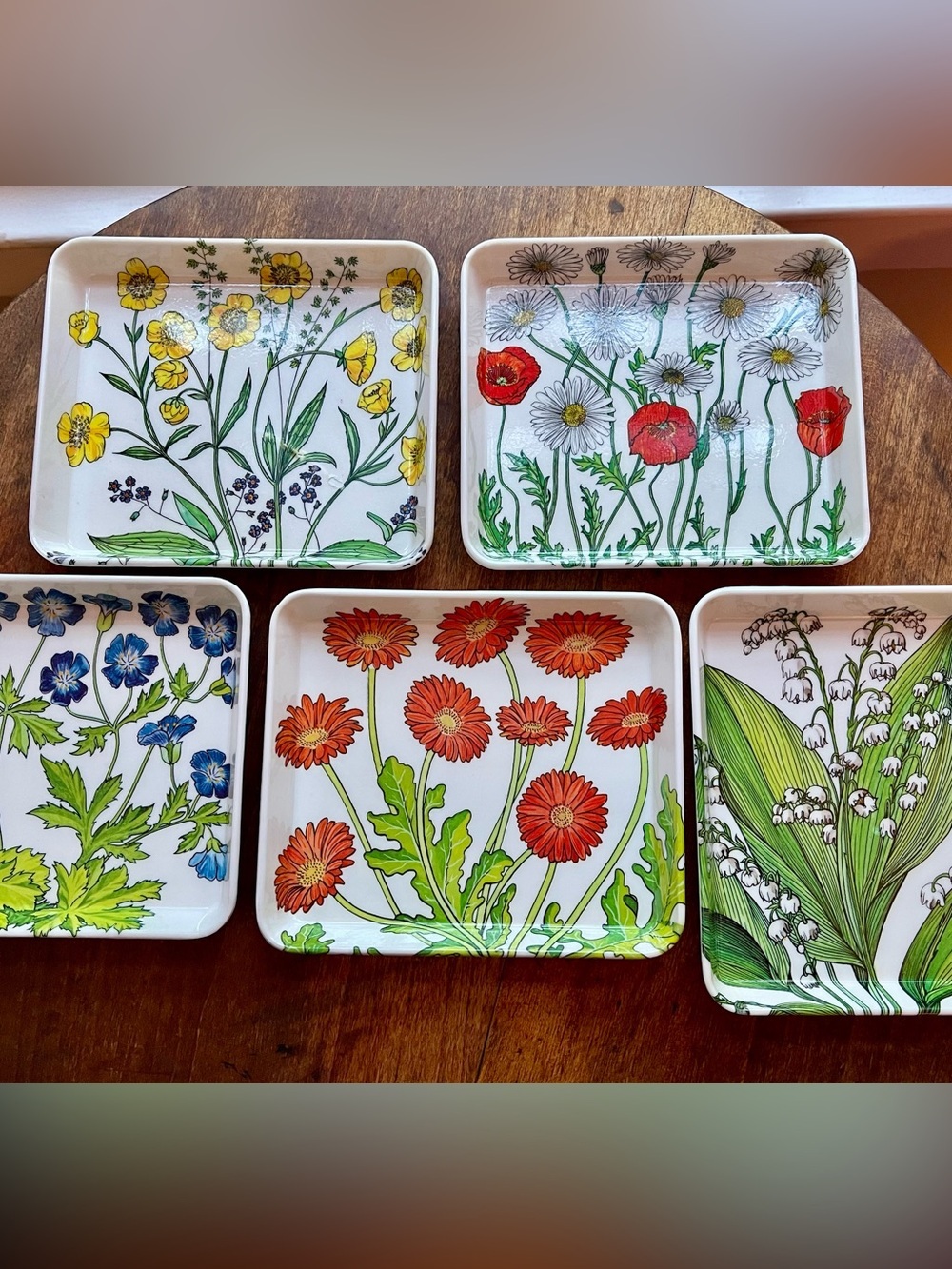 Vintage Italian Floral Tray Set 5pc Botanical Cottagecore MCM